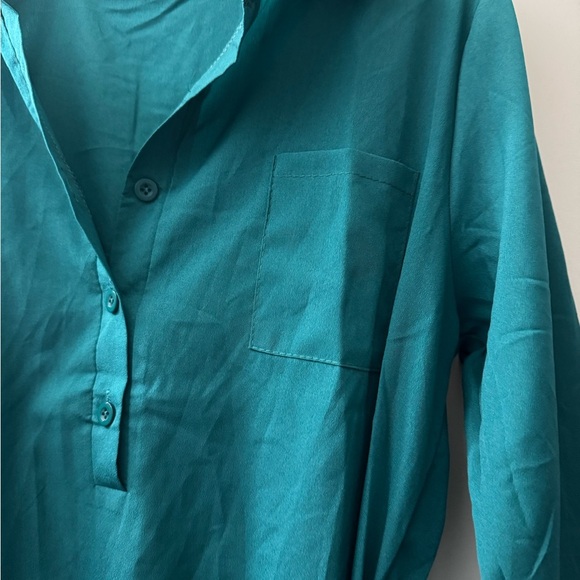 Teal Button-Up Belted Dress - Picture 2 of 4